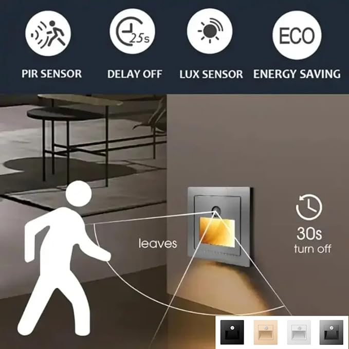 1 Pack Recessed Motion Sensor Light Indoor LED Night Lamp Sensor Intelligent Wall Light for Hallway, Kitchen, Hallway, Bedroom, Bathroom, Stairs