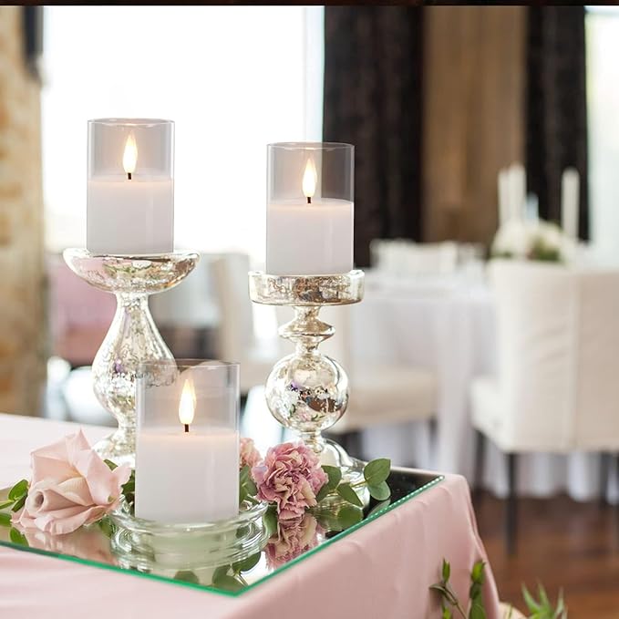 12Pack Glass Flickering Flameless Candles with Remote, 2"X3" Real Wax Votive Candles Battery Operated, Small Electric LED Candles for Wedding Home Decor, w/4 Timers+2 Lighting Modes [Clear]