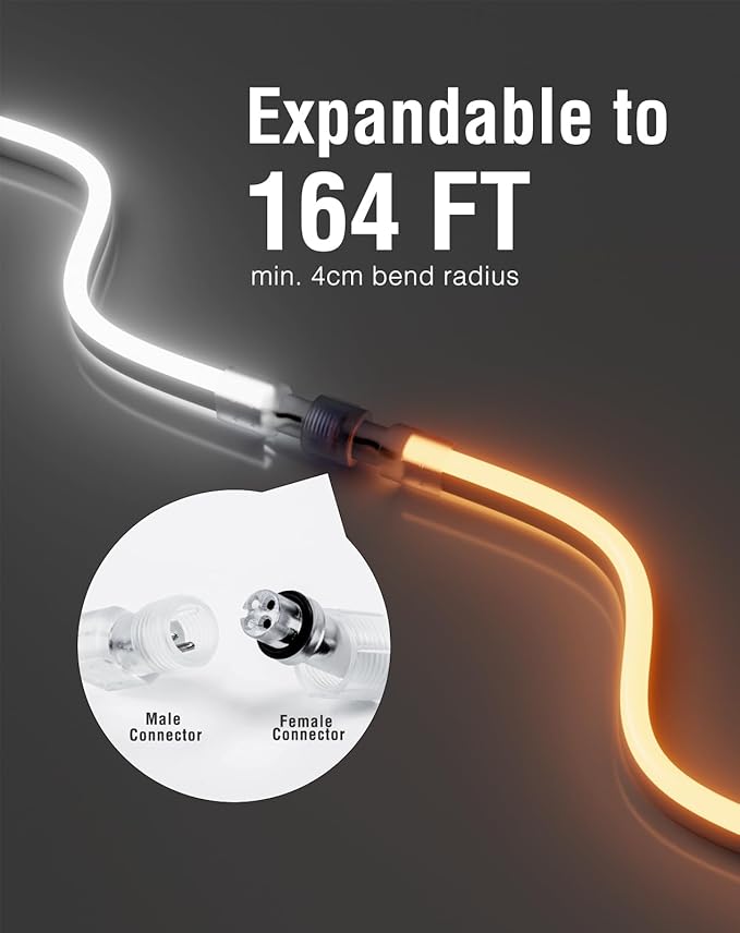 Shine Decor LED Neon Rope Lights AC 120V, Expandable & Cuttable 120LEDs/M Bright Strip Lighting, ETL Cold-Resistant & IP65 Waterproof for Indoor Outdoor, 8x16mm, 2500K Warm White, 16.4ft