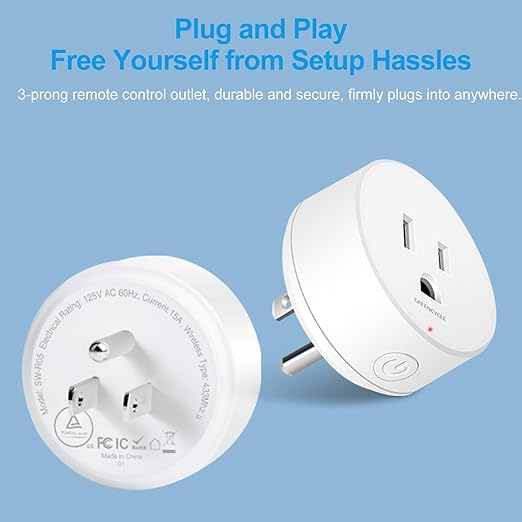 Remote Control Outlet,Greencycle 2 Remote Light Switches and 2 Plugs,Wireless Light Switch,500ft Range,No Wiring Needed,15A/1500W for Household Appliances,FCC Certified,White
