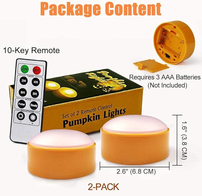 CANDLE IDEA 2 PCS Halloween LED Pumpkin Lights with Remote and Timer, Battery Operated Orange Jack-O-Lantern Light for Halloween Decor, Flameless Candles for Pumpkin Decoration