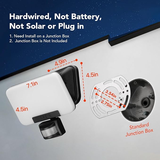 OREiN Smart Flood Lights Outdoor 2700K-6500K CCT Dusk to Dawn LED Security Lights with APP Control, 24W=200W. 1%-100% Brightness, IP65 Waterproof Bluetooth Conncected Floodlight, 1 Pack (Hardwired)