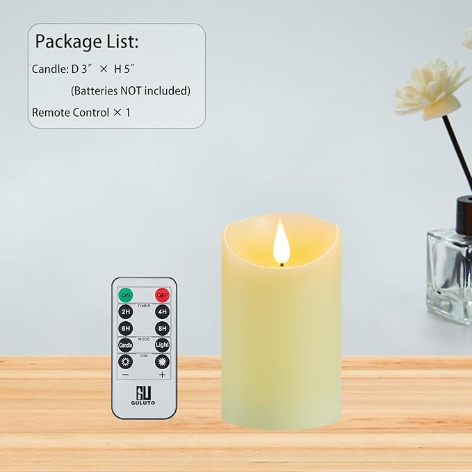 Flickering Flameless Candles, Battery Operated Candles with Remote and Timer, Last 1000+ Hours Battery Candle, 3D Wick, Real Wax Pillar Electric led Candle, Wedding, Christmas Decor 3" x 5"