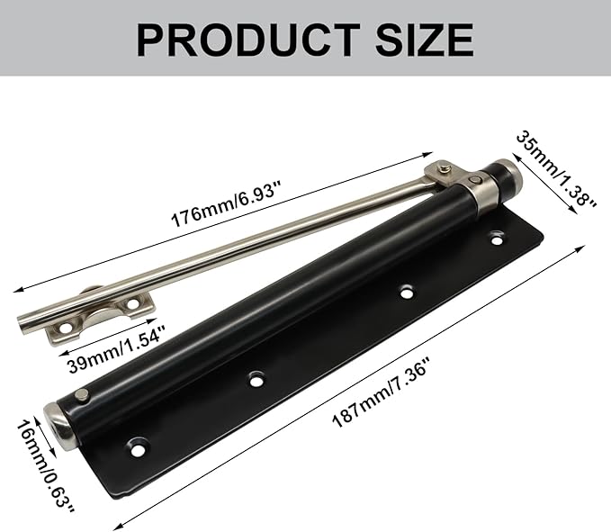 Automatic Door Closer, 150° Opening Angle Spring Self Closing Hinges Stainless Steel Soft Close Auto, Adjustable Catch Speed Latches for Commercial and Residential, Black