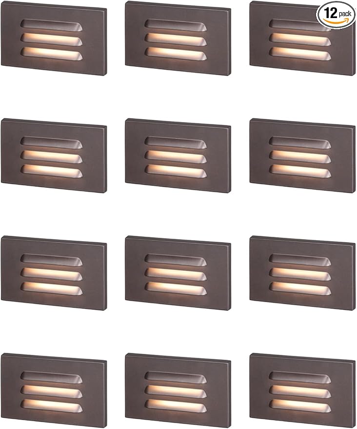 LEONLITE 12-Pack 5CCT 120V LED Step Lights, 3.5W Dimmable Horizontal Louvered Stair Lights Indoor Outdoor, Wet Location, CRI90, ETL, 2700K/3000K/3500K/4000K/5000K, Aluminum, Oil Rubbed Bronze