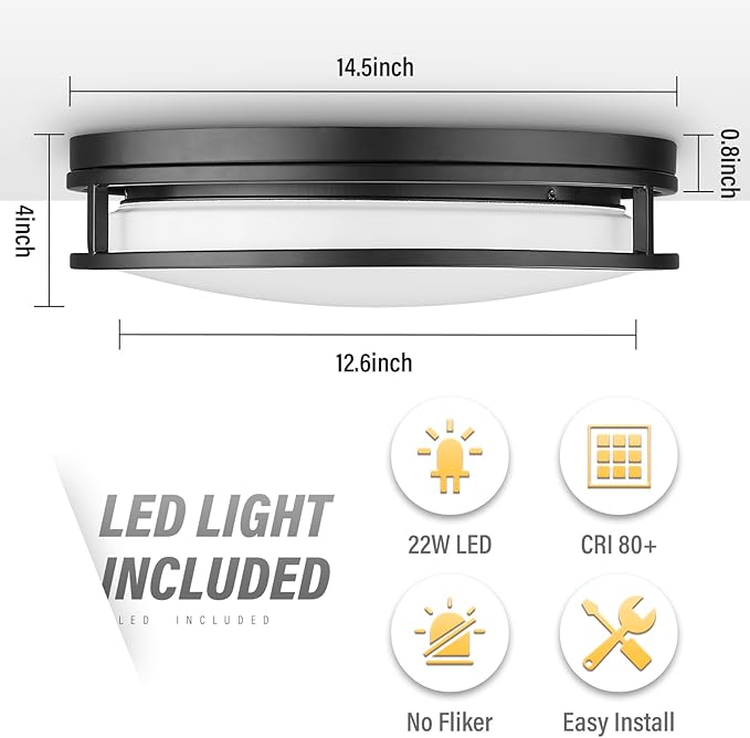 Darkaway Large LED Flush Mount Ceiling Light, 15inch Modern Dimmable Ceiling Lamp 5CCT Dimmable Black Ceiling Light Fixture for Bedroom Kitchen Hallway Entryway