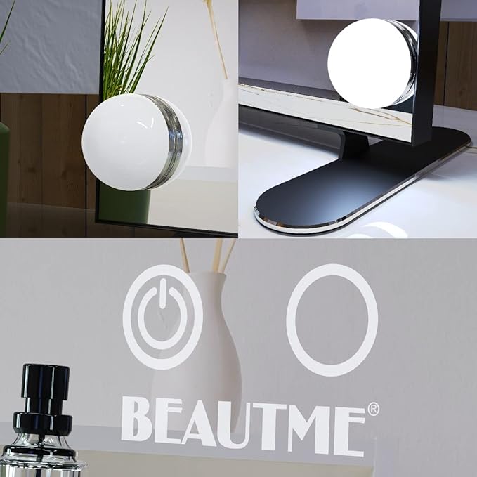 BEAUTME Large Vanity Mirror with Lights, 35.9''×24.3'' Hollywood Makeup Mirror with 16 Dimming LED Bulbs, 3 Lighting Modes, Touch Control, Tabletop or Wall Mounted, Black