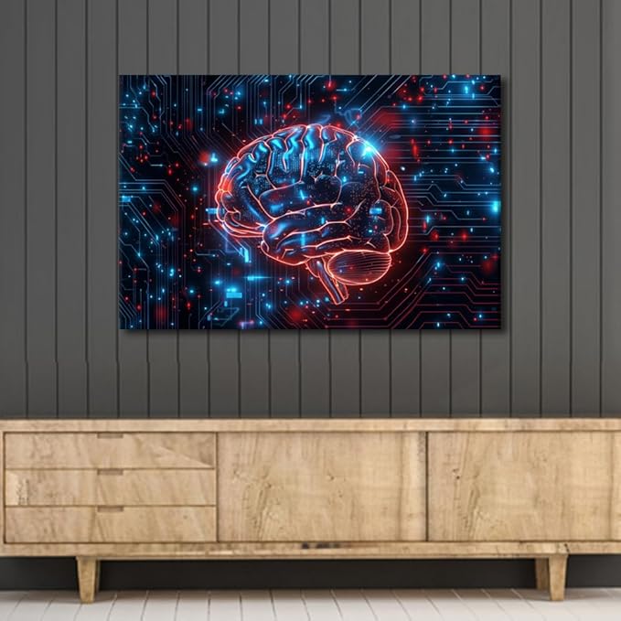 Canvas Wall Art for Living Room Artwork Home decor Artificial Intelligence Technology Wall Pictures for Bedroom Digital Brain Posters and Prints Modern Painting House Decorations 24"Wx36"Hx1 Panel