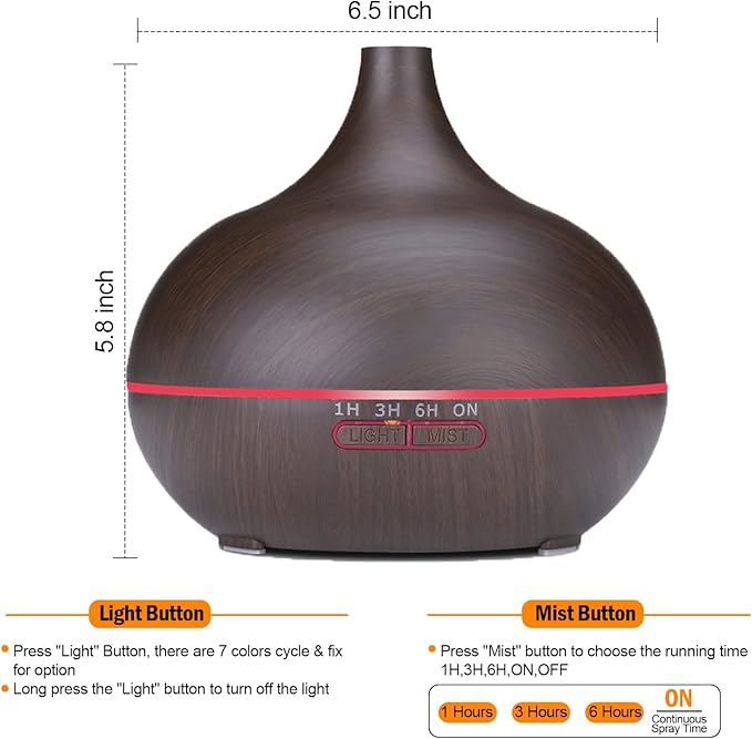 Diffusers for Essential Oils Large Room 550ml Aroma Diffuser for Home, Ultra Quiet Aromatherapy Essential Oil Diffuser, Ultrasonic Cool Mist Humidifier with 7 Light Colors, Timer Setting