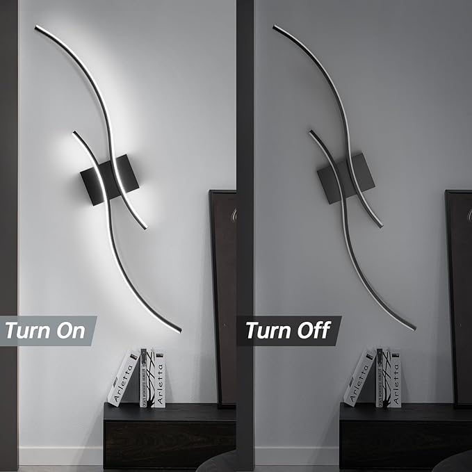 CANEOE Modern Wall Sconce Set of Two, 5CCT Dimmable Indoor Led Wall Sconce Lighting Set of 2, Hardwire Black Led Wall Lamps for Living Room Bedroom Bathroom Hallway, 31.5Inch (2 Packs)