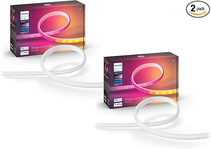 Philips Hue Indoor 6-Foot Smart LED Light Strip Base Kits with Plugs - Flowing Multicolor Effect - 2 Pack - Control with Hue App - Compatible with Alexa, Google Assistant and Apple HomeKit