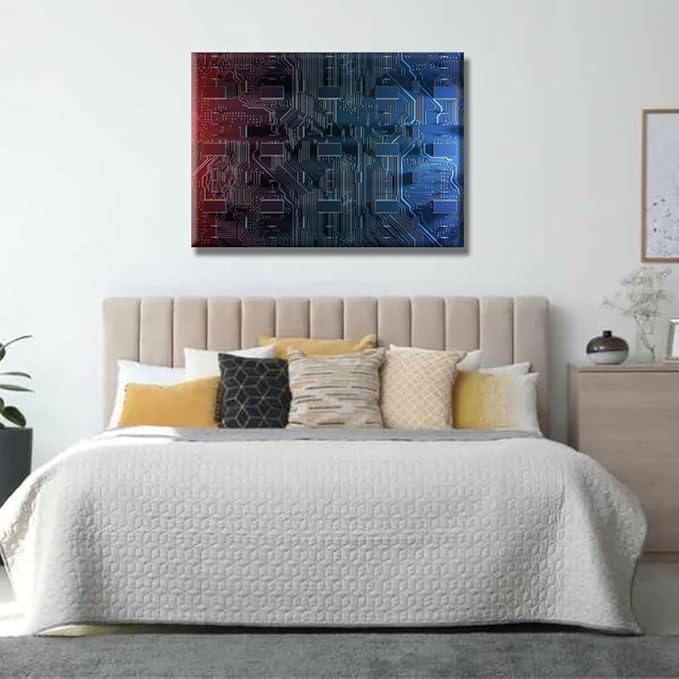 Digital Dynamic Wallpaper Wall Art for Living Room Abstract Computer Motherboard Picture for Bedroom Office Home Decor Wall Decorations Electronic PC Framed Wall Decor 20x28 INCH