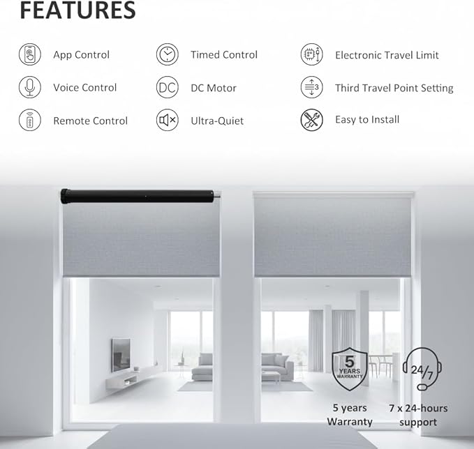 Smart Roller Shades Motor ZigBee 3.0, Motorized Blinds Retrofit Kit, DC24V Electric Tubular Motor Compatible with Alexa & Google Home, Brushless Copper & Quiet (10 N.m for Φ40mm (1.57") Round Tube)