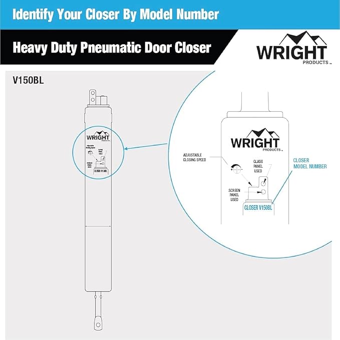 Wright Products Heavy-Duty Pneumatic Storm Door Closer – Durable, Adjustable, Quiet-Closing with Hold-Open Feature (Transitional, Black)