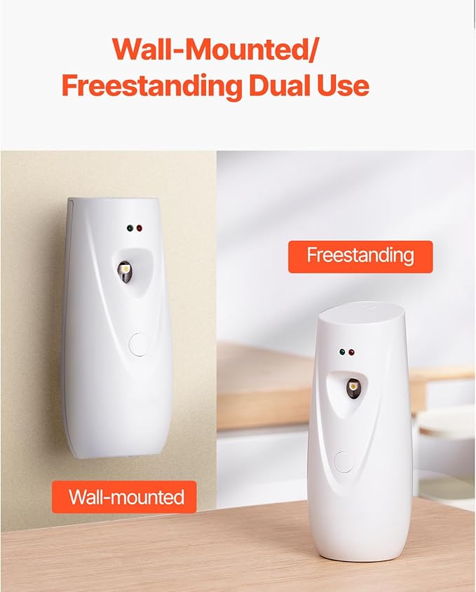 Happybuy Automatic Air Freshener Spray Dispenser (4 - Pack), Wall - Mountable or Freestanding, Battery - Powered with Multiple Time Settings, Ideal for Home, Indoor Areas like Bathrooms, White