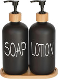 Black Soap Dispenser Bathroom Set, Set with Glass Dispenser, Bamboo Pumps & Tray. Hand and Lotion Suitable for Farmhouse Decor