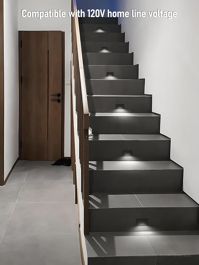 LEONLITE Black 5CCT 120V LED Step Lights, 150LM 5%-100% Dimmable Stair Lights Indoor Outdoor IP65 Waterproof, Aluminum Anti-Glare Shell, CRI90 ETL 2700K/3000K/3500K/4000K/5000K, Pack of 6