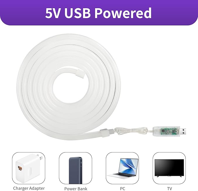 6.56FT/2M Smart IC USB Neon LED Strip Light, LED Light Strip with APP/Remote Control, Color Changing, Music Sync, Waterproof Flexible Lights Strip for Bedroom, TV Backlight, Ceiling Wall