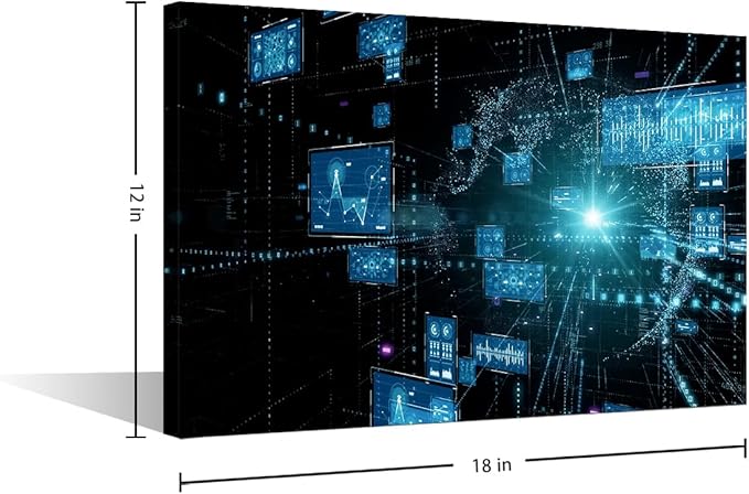 TUMOVO Technology Digital Art Wall Art for Living Room CPU Concept Canvas Wall Art Virtual Space Pictures Posters Modern Wall Decor Art for Bedroom Office Paintings Framed Ready to Hang, 18x12in