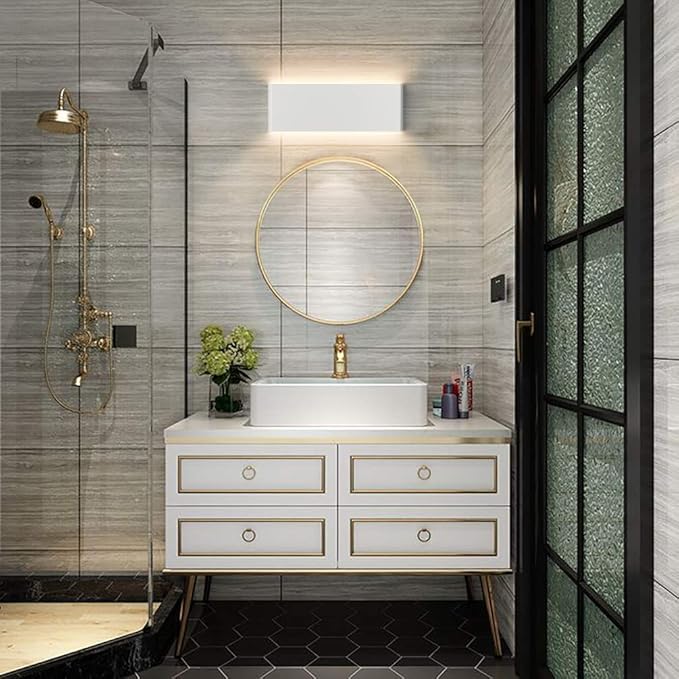 Aipsun 15.75in Matte White Modern Vanity Light Up and Down LED Vanity Light for Bathroom Wall Lighting Fixtures (Warm Light 3000K)