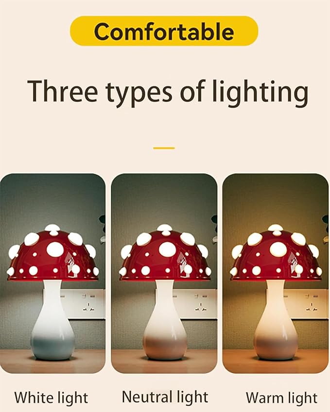 Juodke Mushroom lamp, LED 3 Colors Dimmable Mushroom Cloud Decor Lamp, Aesthetic Room Decor Ambient Glowshroom Lamp, for Bedroom, Living Room, Office (Bulb Included) (Red)