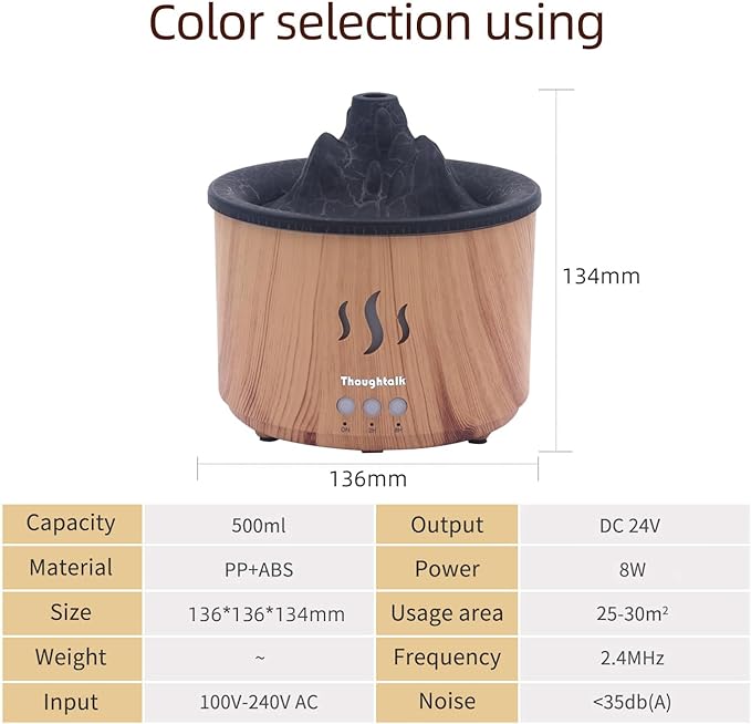 Volcano Essential Oil Diffuser & Humidifier for Bedroom, 400ml Cool Mist Aromatherapy Diffuser with 5 Night Light Modes, Small Ultrasonic Quiet Humidifier for Office, 36H Ultra-Long Time, Volcano Lamp