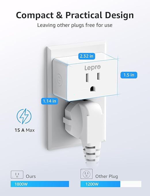 Lepro P1 Smart Plug Mini 15A, Smart Home Wi-Fi Outlet Plug, Compatible with Alexa & Google Assistant, APP Control, Safety Lock, Timer & Group Controller, 2.4G WiFi Only, UL & FCC Certified, 2 Pack