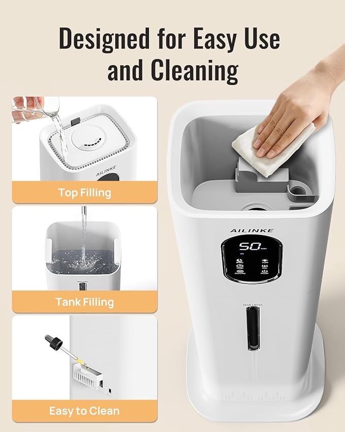 Humidifier Large Room Bedroom with Night Light, 2.1Gal(8L) Humidifiers for Home with Essential Oil Diffuser, Top Fill Whole House Cool Mist Humidifiers for Plants Baby Kids Adults(White)