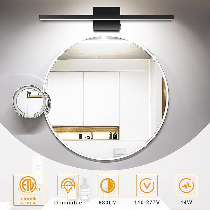 NIORSUN 31.5 inch Black Bathroom Vanity Light,18W 5CCT Dimmable LED Bathroom Lighting Fixtures Over Mirror, Modern Vanity Lights for Bathrooms Restroom Mirror- ETL Certified
