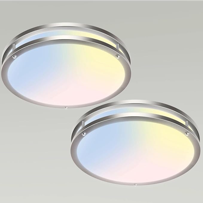 libtit 16Inch Flush Mount Ceiling Lights, 36W Dimmable LED Ceiling Light 3000K-6500K Adjustable, Large & Bright Brushed Nickel Light Fixture for Bedroom Kitchen Bathroom Living Room-2Pack