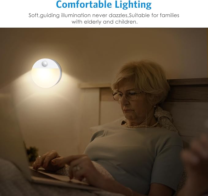 AMIR Upgraded Mini Motion Sensor Light Battery-Powered, Cordless Stick-on LED Night Light, Wall Lights, Closet Lights, Safe Light for Stairs, Hallway, Bathroom, Kitchen, Cabinet (6 PCS - Warm White)