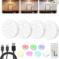 HOLKPOILOT Puck Lights with Remote, 2000mAh Battery Operated Rechargeable Under Cabinet Lighting, 3 Color Temps & 7 RGB Colors, Magnetic Closet Light, White Wireless Puck Light for Kitchen, Shelf