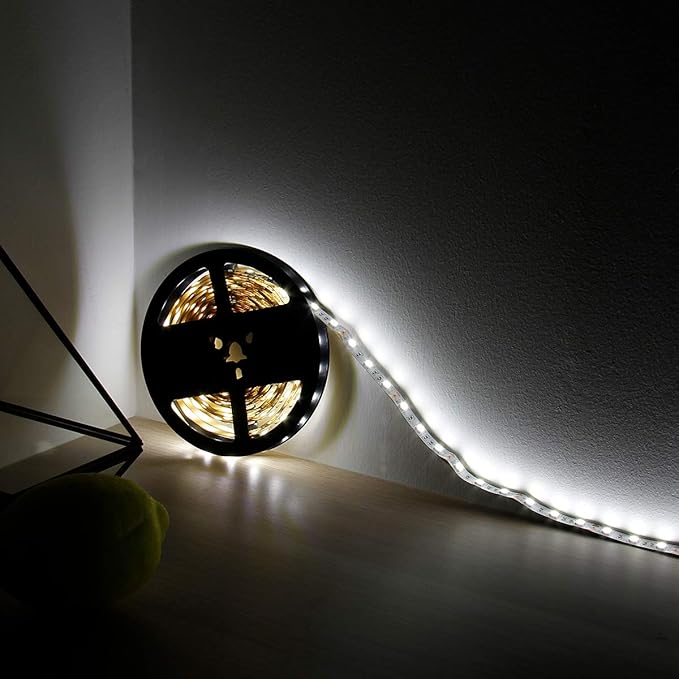 SUPERNIGHT LED Light Strip White, 6000K Daylight White Lights 16.4 Ft 300leds 60leds/m 5050 SMD Flexible Waterproof Tape for Boats, Bathroom, Mirror, Ceiling