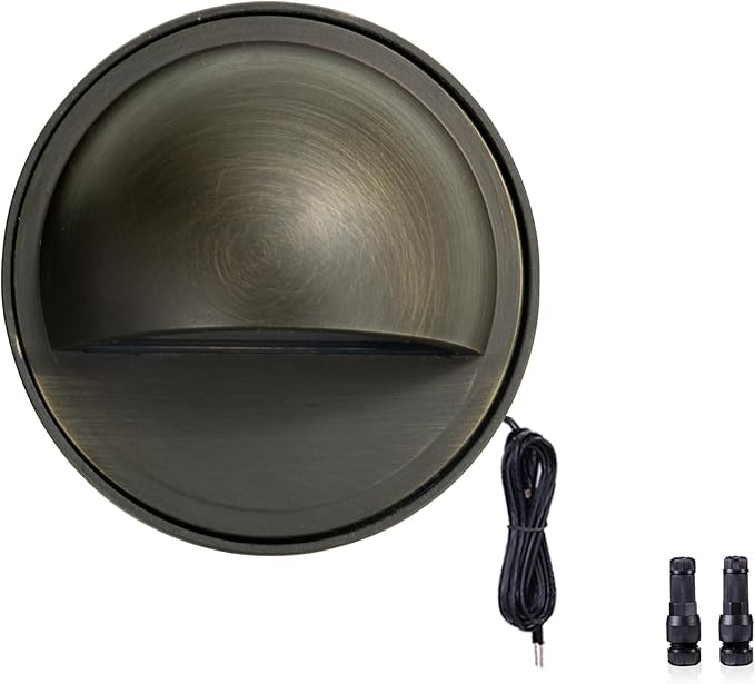 Gardenreet Solid Brass Deck Light - Low Voltage LED Step Light Outdoor, 12V Landscape Hardwired Waterproof, Round Bronze Lighting for Stair Fence Wall Railing Yard Without G4 Bulb