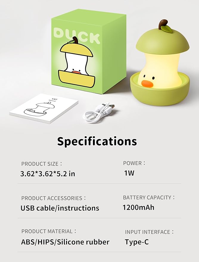 Night Light for Kids, Rechargeable Bedside Touch Lamp, Portable Dimmable Nightlight, Cute Nursery Night Lights, Funny Gifts for Baby, Teens, Adults Bedroom Office Home Decor(Pear Duck Yellow)