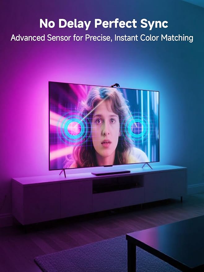 GIPOYENT TV LED Lights with Camera, 20.34FT RGB Lights That Change with for 65-100 InTV, Music Sync LED Strip Lights with Smart App Control - RGB Color Changing Light Strip for Bedroom