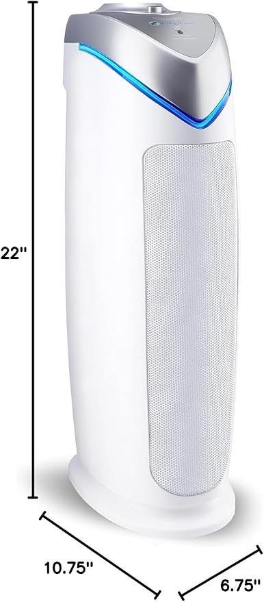 GermGuardian Air Purifier for Home with HEPA Pure Filter, for Wildfire Smoke, Pet Dander, Pollen, Odors, Large Rooms - 743 Sq. Ft., Removes 99.97% Pollutants, UV-C Light, 22", AC4825W, White