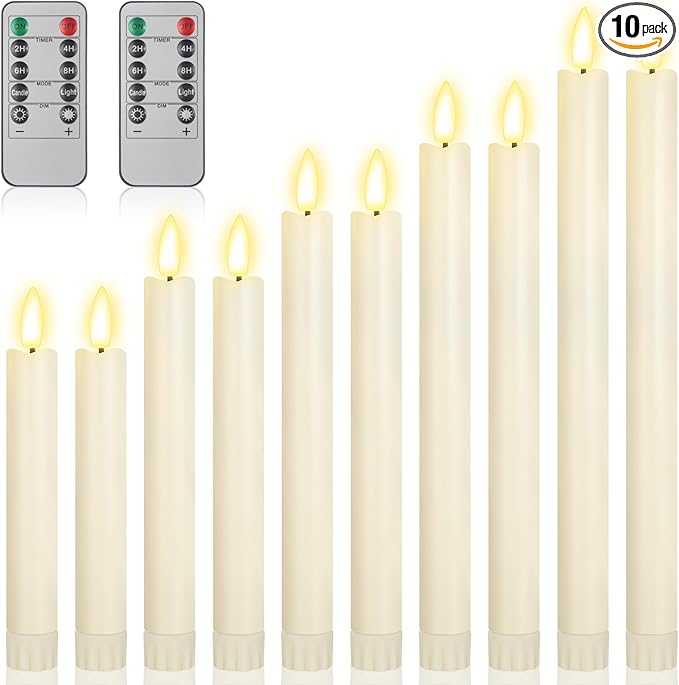 10 Pcs Flameless Taper Candles with Remote Battery Operated Taper Candles Include 6.5'' 7.7" 8.9" 10" 11.2" Fake LED Electric Candle Sticks for Valentine's Day Home Wedding Decor (Warm White)