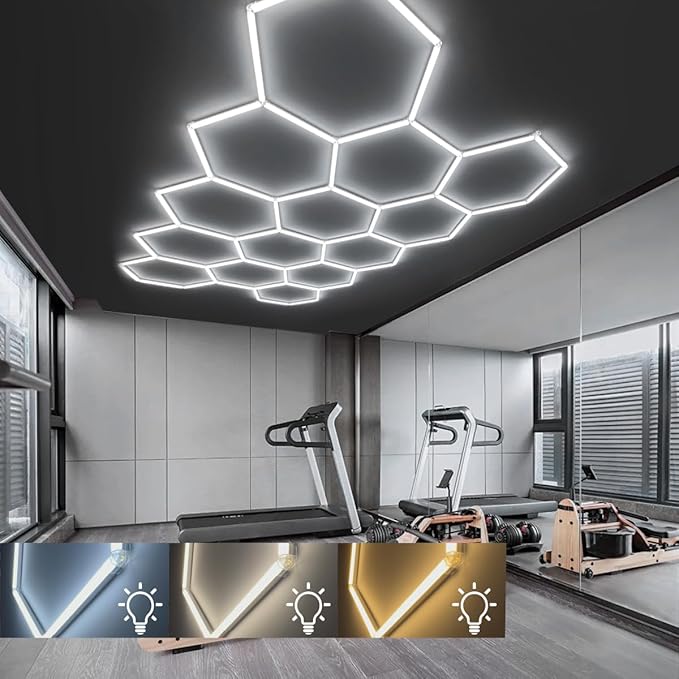 Hexagon Garage Lights: 3 Colors 3000K 4000k 6500K Honeycomb Hexagon LED Lights Super Bright Car Detailing Garage Light Ceiling LED Shop Light for Warehouse Workshop Gym Basement (14 hex 3 colors)