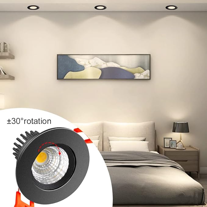 inShareplus 2 Inch LED Downlight, 3W Recessed Lighting COB Dimmable, Ultra Thin Recessed Light 4000k Natural White, CRI80, Black Trim, Ceiling Lights with LED Driver, 6 Pack