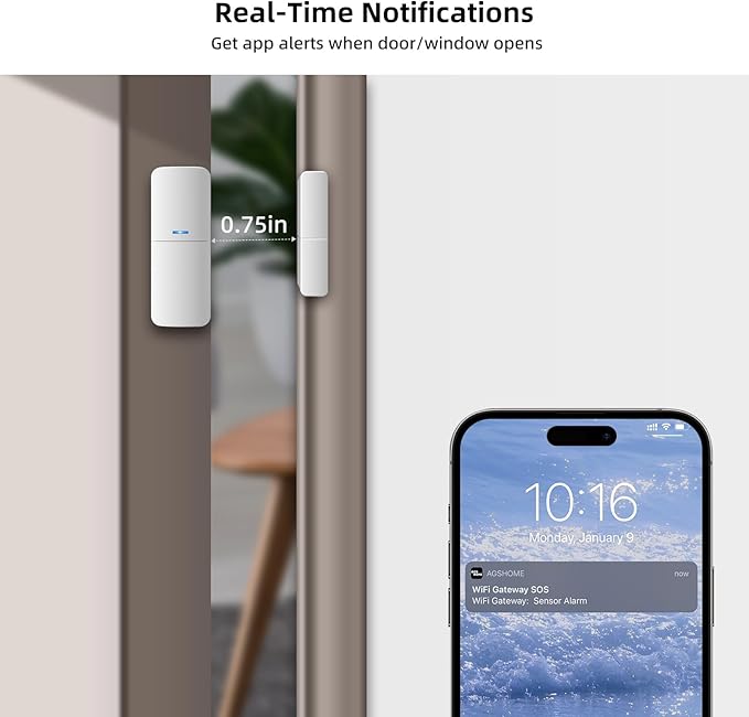 Home Alarm System 5-Piece kit, Door Window Sensors WiFi Slient Alarm System for Kids Safety, Wireless Home Alarm Security System DIY, No Contract, App Alert for Home Apartment, 2.4G WiFi Only