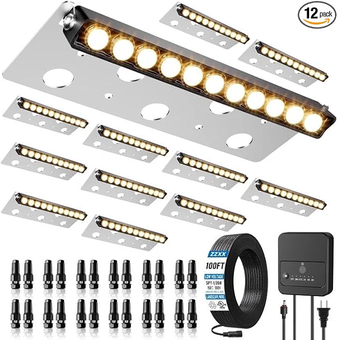 ZZXX All-in-One Retaining Wall Lights with Transformer, 2700K Hardscape Lighting, Low Voltage Landscape Lighting, IP68 Waterproof Outdoor Step Lights Fence Decor for Patio Stairs, 3W Lights 12-Pack