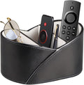 YAPISHI Leather Remote Control Holder for Table,TV Remotes Caddy 3 Grid Desk Organizer and Accessories Storage for Controllers/Stationery/Supplies, Modern Decorations for Living Room Nightstand Black