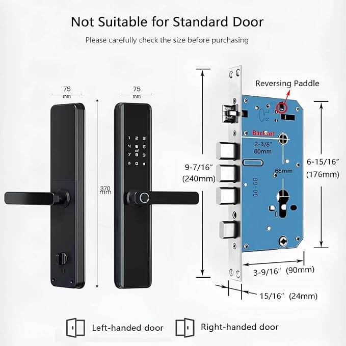 Smart Door Lock with Handle – Keyless Entry Deadbolt with Fingerprint, Touchscreen Keypad, Tuya App Control, Passcode & Key, Doorbell, Auto Lock Electronic Front Door Lock for Home Security, Black