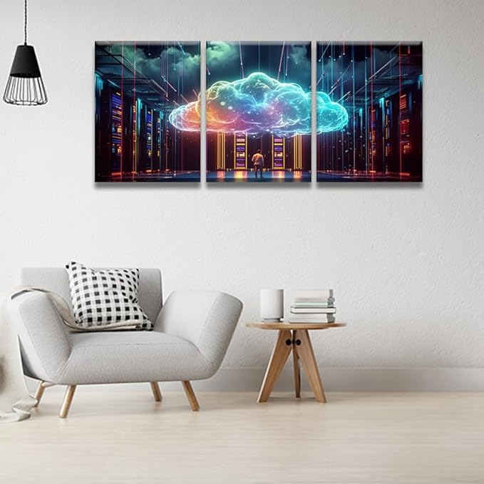 LSIUHWUWI Wall Art for Living Room Multi Panels Modern Wall Decor Cyber Security, Cloud Managed, Circuit Board Posters and Prints for Living Room Wall Decoration,Framed Ready to Hang, 12x16inchx3
