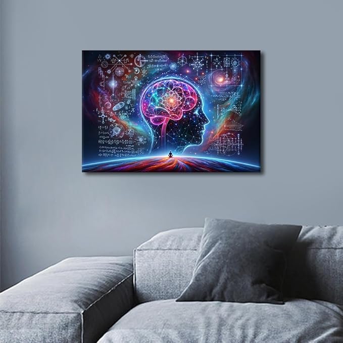 Artificial Intelligence Wall Art Human Brain Surrounded by Data Canvas Painting Futuristic Technology Wall Posters for Bedroom Wall Decor AI Pictures for Living Room Wall Decoration 12"Wx18"Hx1 Panel