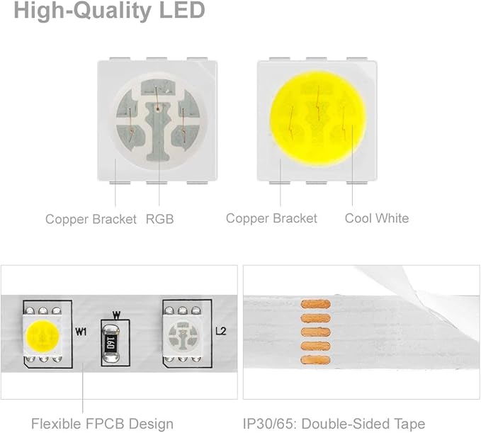 BTF-LIGHTING 5050 RGBW RGB+Cool White(6000K-7000K) 150RGB+150White LED Tape Light 5m 16.4ft 60LED/m Multi-Colored IP65 10mm Width FPCB DC12V for Bedroom Home Decoration(No Adapter or Controller)