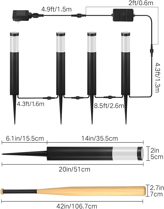 OUTON Pathway Lights Outdoor, Smart Low Voltage Landscape Lighting with RGB and 2200K-6500K White, APP Voice Remote Control, IP65 Waterproof Aluminum Walkway Lights for Yard Garden Patio, 4 Pack