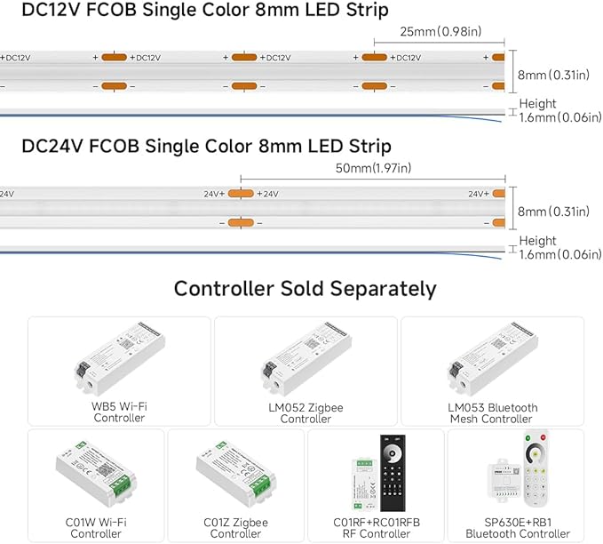 BTF-LIGHTING FCOB COB LED Strip Green Color 480LEDs/m 16.4FT DC12V Flexible High Density Uniform Light 8mm Width Bright Dimmable for Bedroom Indoor Decor(No Adapter or Controller)
