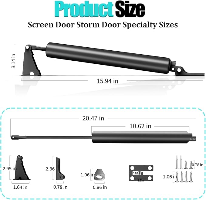 Screen Door Closer, Storm Door Closer,Lasts for 10 Years, specifically Designed for Screen Doors and Storm Doors, 1 Pack（Black）